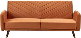 Beliani Sof&aacute; Cama 3 Plazas De Terciopelo Naranja Madera Oscura Reclinable Senja