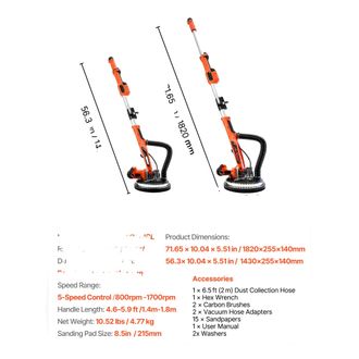 OEM Lijadora De Paneles De Yeso, 5 Velocidades Variables, Luz Led Integrada, 850 W