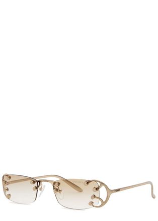 Prada Narrow Rimless Sunglasses - Gold - One Size