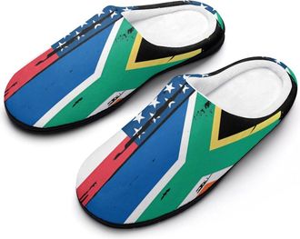 Generic U.S. And South Africa Flag Funny Mens Cotton Slippers Soft Non-Slip Rubber Sole House Slipper Indoor Outdoor