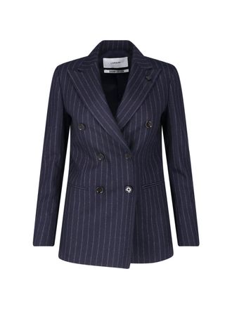 Lardini Blue Pinstripe Peak Lapel Wool Double-Breasted Blazer