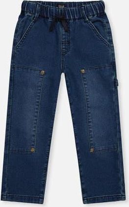 Deux par Deux French Terry Denim Cargo Pocket Drawstring Waist Pants in Navy Blue Denim at Nordstrom, Size 18M
