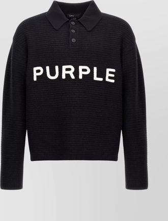 Purple embroidered logo knit sweater