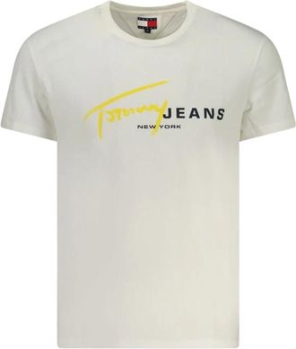 Tommy Hilfiger Wit Katoenen Heren T-Shirt Klassiek Logo - Heren - T-shirts - Wit - S - Katoen - Tops
