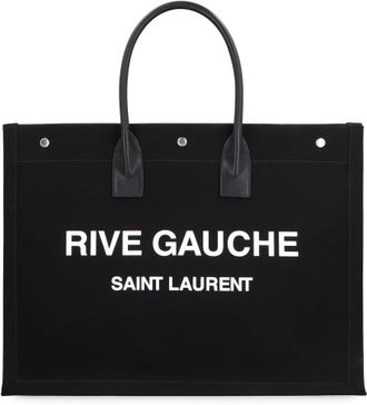 Saint Laurent Mens Rive Gauche Canvas Tote Black Leather; Cotton; Linen Bags
