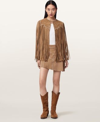 AllSaints Suede Clara Whip Suede Mini Skirt, Size: UK 14/US 10