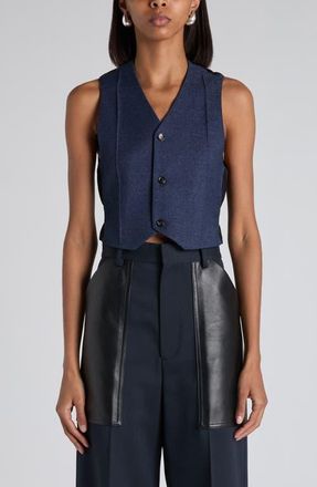 Bottega Veneta Denim Effect M&eacute;lange Wool Drill Vest in 4023 Dark Indigo at Nordstrom, Size 4 Us