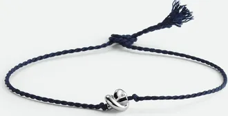 Bottega Veneta Friendship Bracelet - Blue - Unisex - L - 50% Silk & 50% Sterling Silver