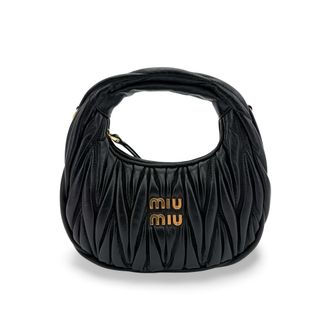 Miu Miu Wander Matelass&eacute; Napa Leather Mini Hobo Bag Black