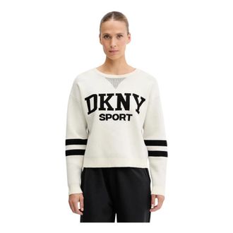 DKNY Dkny, Truien & Vesten, Dames, Beige, S, Katoen, Stripes Logo Gebreide Top