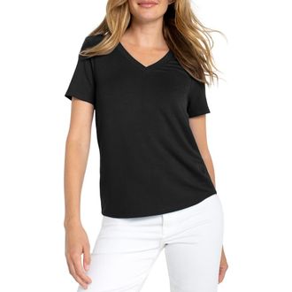 Liverpool L.A. Short Sleeve V-Neck T-Shirt in Black at Nordstrom, Size X-Small