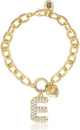 Juicy Couture Pav&eacute; Initial Charm Bracelet, 7.5 Gold Tone Link in Letter E at Nordstrom