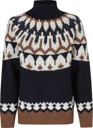 Ermanno Scervino Blue Rhinestone Embellished High Neck Wool Sweater