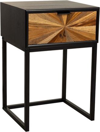 Wanderlust Deco Mesita de noche de madera recuperada negra con 2 cajones 40x36x60h cm