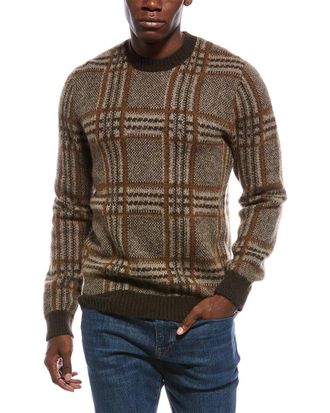 Vince Brushed Glen Plaid Alpaca & Wool-Blend Crewneck Sweater