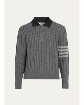 Thom Browne Mens Wool 4-Bar Cable Polo Sweater