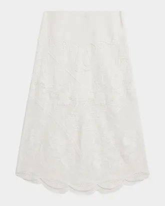 Kobi Halperin Lorelei Lace-Inset Linen Midi Skirt