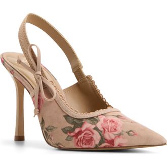 Aldo Hennie Pointed Toe Floral Slingback Pump in Beige Combo at Nordstrom, Size 7.5