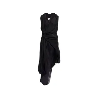 Maison Margiela Kleedjes, Dames, Zwart, S, Asymmetrische Gedrapeerde Jurk