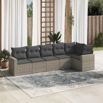 vidaXL Vidaxl - Set De Muebles De Jard&iacute;n 6 Pzas Y Cojines Rat&aacute;n Sint&eacute;tico Gris