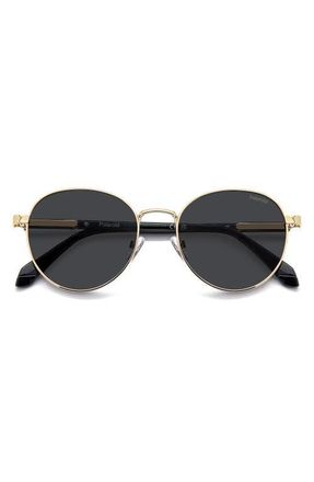 Polaroid 53mm Polarized Round Sunglasses in Gold Grey/Grey at Nordstrom
