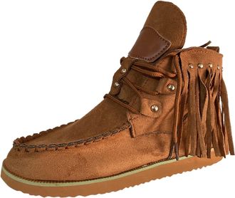 Generic Boots Leather Shoes for Women Casual Round Toe Tassel Boots Womens Boots Mens Western Boots Leather (Brown, 6.5)