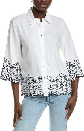 Jones New York Cropped Sleeve Linen-Blend Blouse
