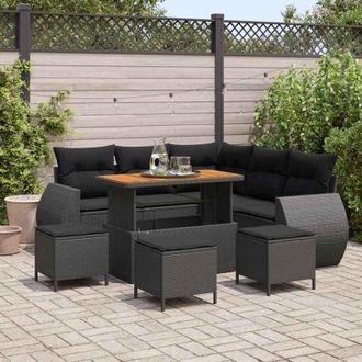 vidaXL Conjunto De Sof&aacute; De Jard&iacute;n 9 Pcs Negro Rat&aacute;n Sint&eacute;tico Vidaxl