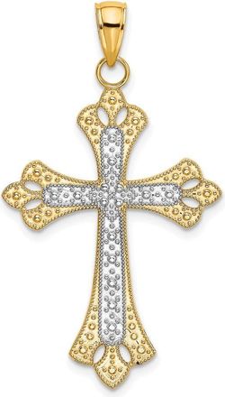 Diamond2Deal 10k Yellow Gold Rhodium Scalloped Edges Cross Charm