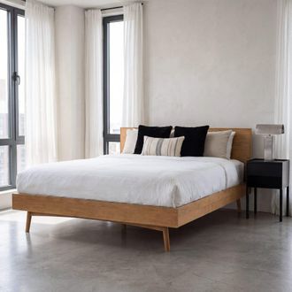 Maisons du monde Cama de madera de roble maciza 160x200 cm con somier