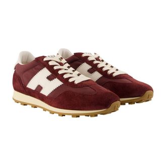 Hogan Womens H727 Allacciato H Trainers - Hogan Leather Burgundy Goatskin Shoes Sneakers