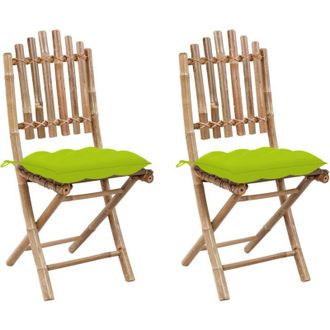 vidaXL Sillas De Jard&iacute;n Plegables Con Coj&iacute;n 2 Pcs Bamboo - 194628
