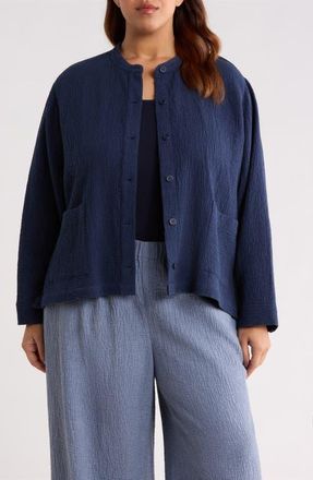 Eileen Fisher Seersucker Shirt Jacket in Ink at Nordstrom, Size 1X