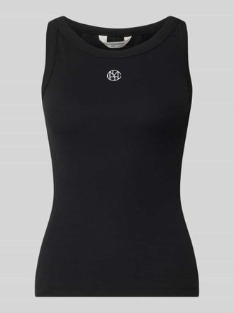 Moss Copenhagen Tanktop in Ripp-Optik mit Label-Stitching Modell Gubbe in Black, Gr&ouml;&szlig;e L/XL