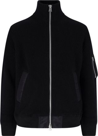 sacai Black Wool Zip-Through Knit