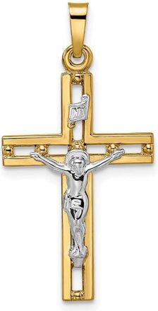 Diamond2Deal 14k Two-tone Gold Polished Solid INRI Crucifix Pendant
