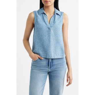 Cloth & Stone Print Johnny Collar Top in Denim Flower at Nordstrom, Size X-Large