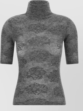 Brunello Cucinelli silk wool alpaca openwork turtleneck short-sleeve sweater