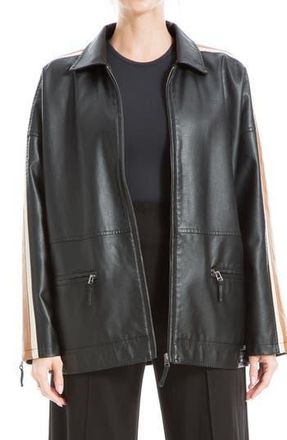 Max Studio Racer Stripe Faux Leather Jacket in Black Vicuna Cream at Nordstrom Rack, Size X-Large