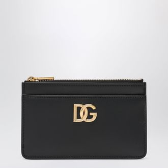 Dolce & Gabbana Black leather zip card holder with DG logo