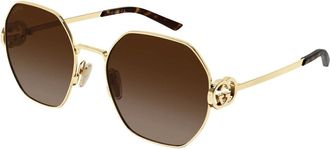 Gucci Emblem Zonnebril - Dames - Accessoires - Geel - Maat: 58 MM Nylon