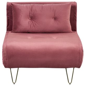 Beliani Sof&aacute; Cama De Terciopelo Rosa Dorado 1 Plaza Sin Reposabrazos Coj&iacute;n Vestfold