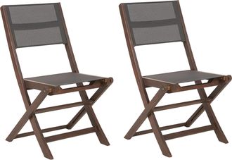 Beliani Beliani - Conjunto De 2 Sillas De Jard&iacute;n De Madera De Acacia Oscura Gris Pvc Plegable Cesana