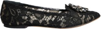Dolce & Gabbana Womens Lace Crystal-Embellished Flat Black Viscose Cotton Nylon