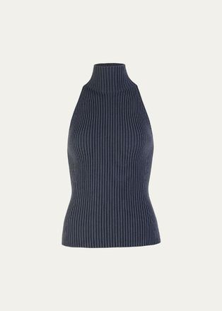 Alaia Mock-Neck Wool-Blend Rib Halter Top
