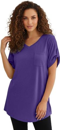 Roaman's Plus Size Slub V Neck Boyfriend Tunic Top in Midnight Violet at Nordstrom, Size Medium