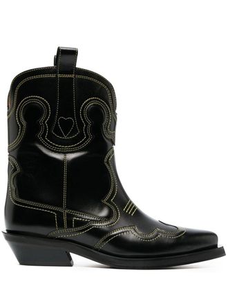 Ganni 35mm Western leather boots - women - Calf Leather/Calf Leather/Rubber - 37 - Black
