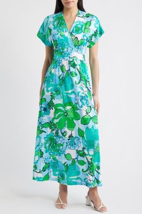 Lilly Pulitzer Keenan Floral Maxi Dress in Capri Blue Rousseaus Roses at Nordstrom, Size 16