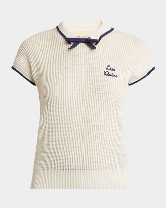 Valentino Garavani Bow Short-Sleeve Polo Sweater