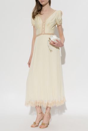 Self Portrait Dress With Lace Inserts, Womens, Yellow